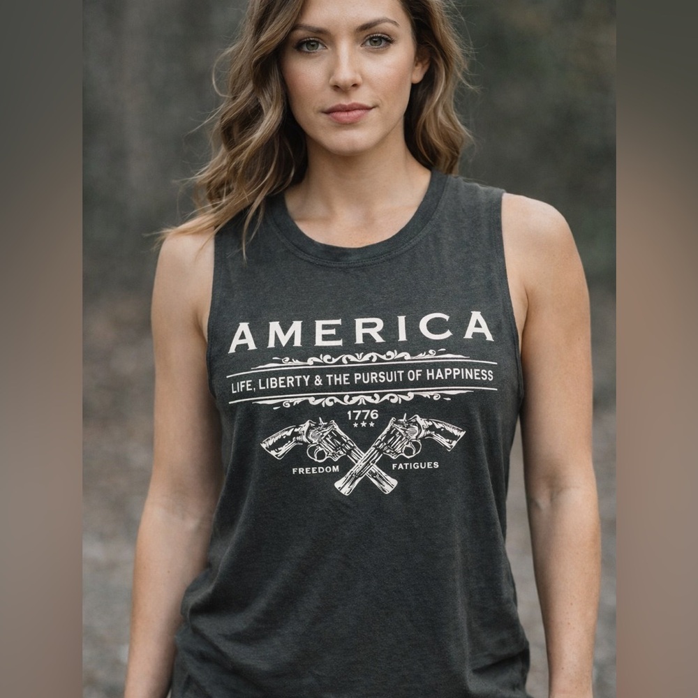 Never Worn! Freedom Fatigues Gray Patriotic Tank Top